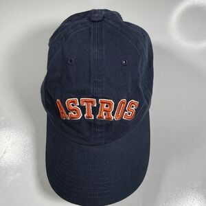 47 Brand Houston Astros Navy Blue Clean Up Strapback Hat Orange Lettering OSFA